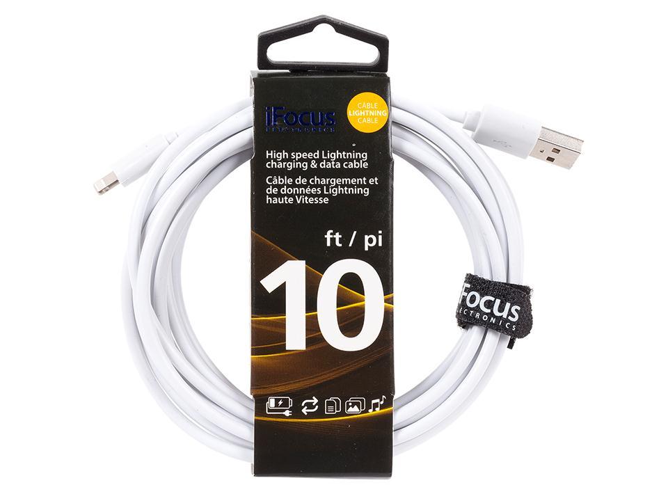 iFocus, 10 ft. Lightning data cable, White, with Strap