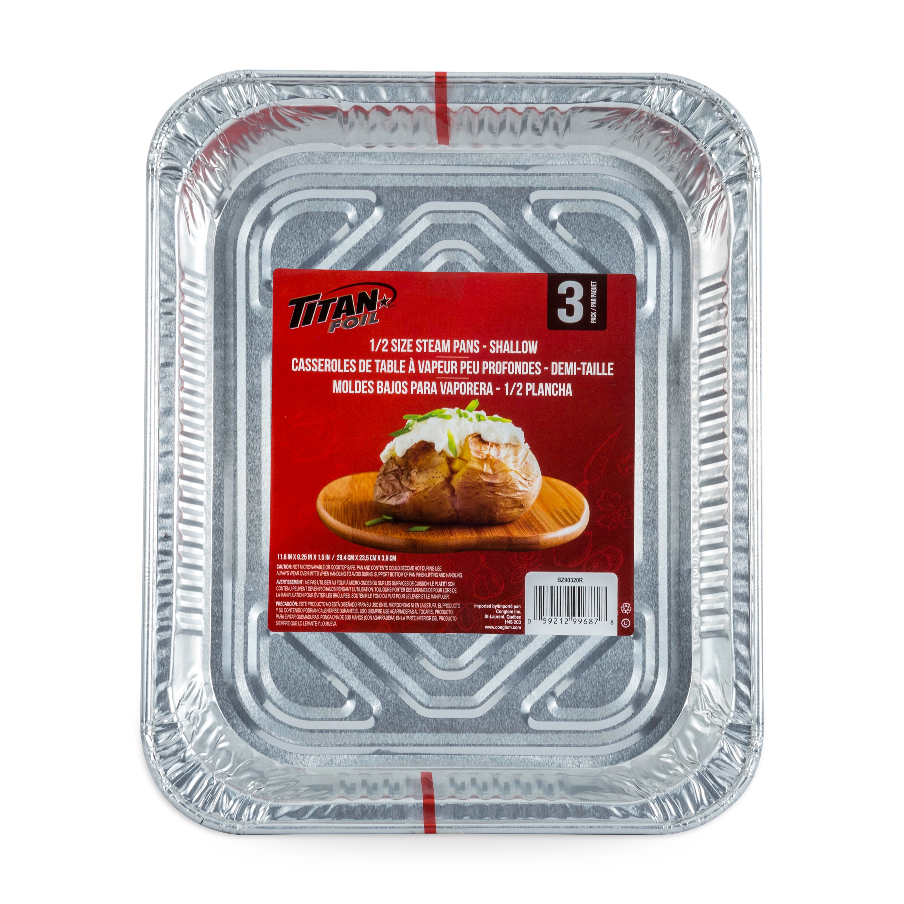 Titan Foil Half Size Steam Table Pan Shallow 3/Pk