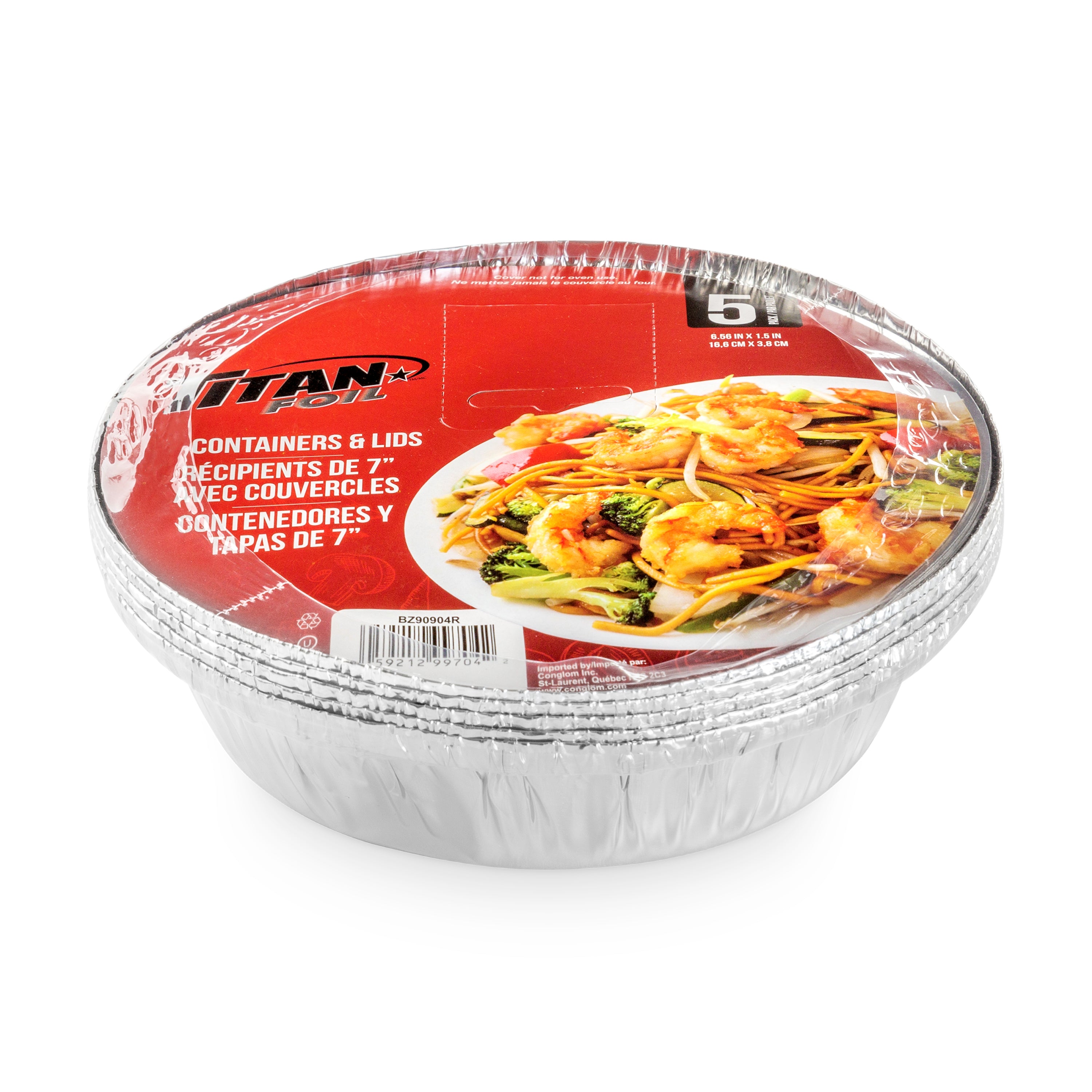 Titan  7" Round Aluminium Container W/ Lids 5/Pack