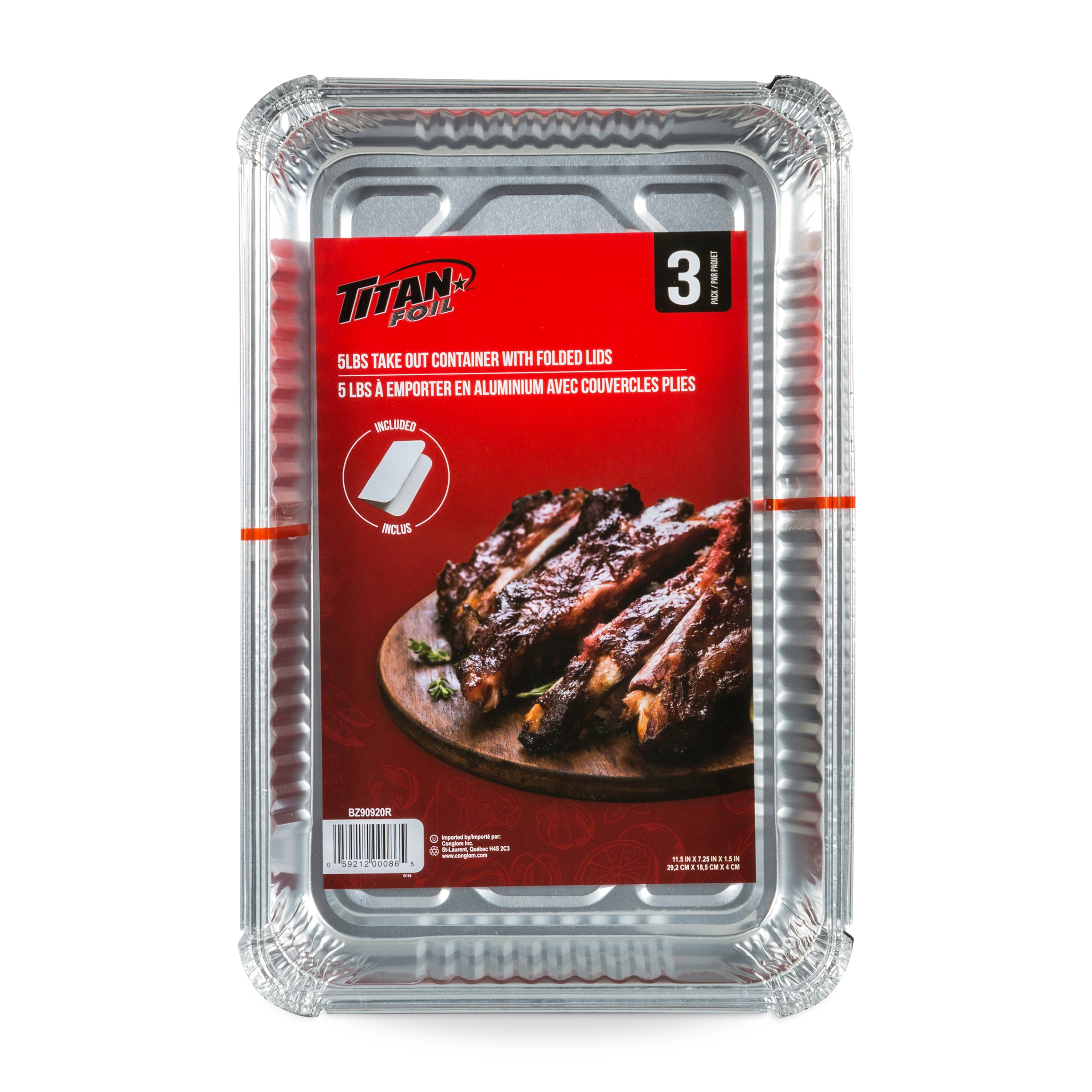 Titan Foil 4 Lb Shallow Take Out Cont./Folded Lids 3/Pk