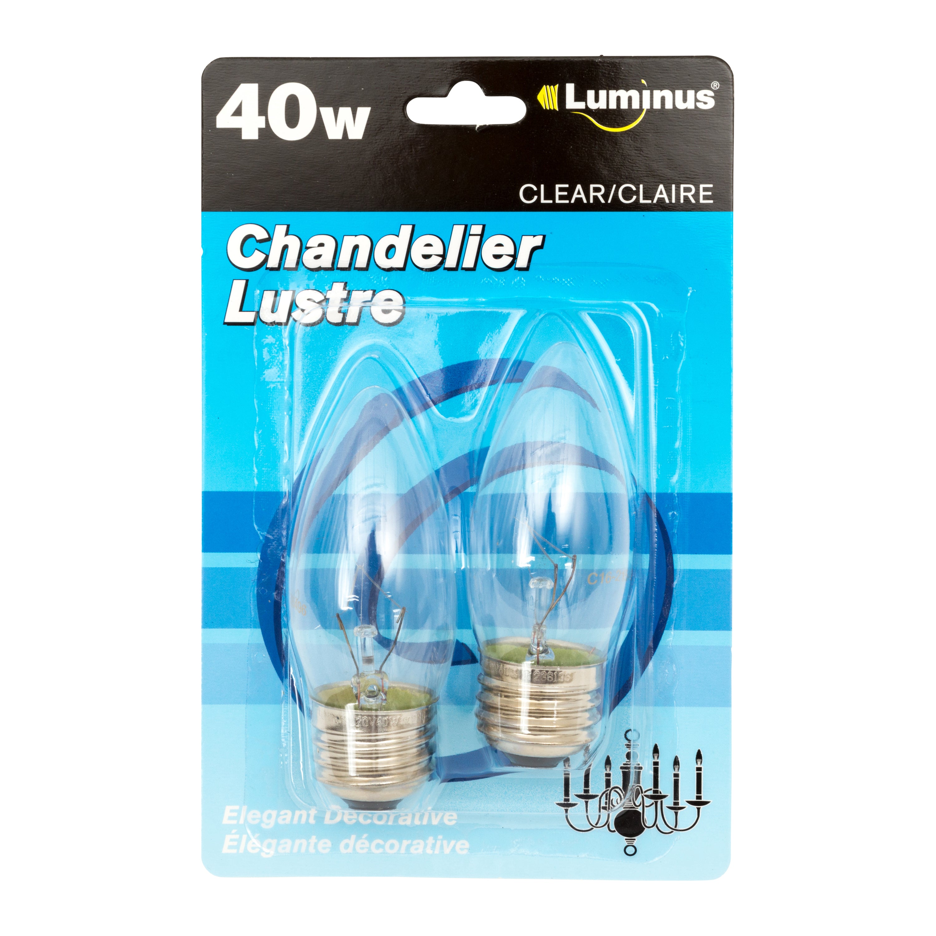Luminus 40W/Etc/120V/1500H/Clear Chandelier 2/Pack