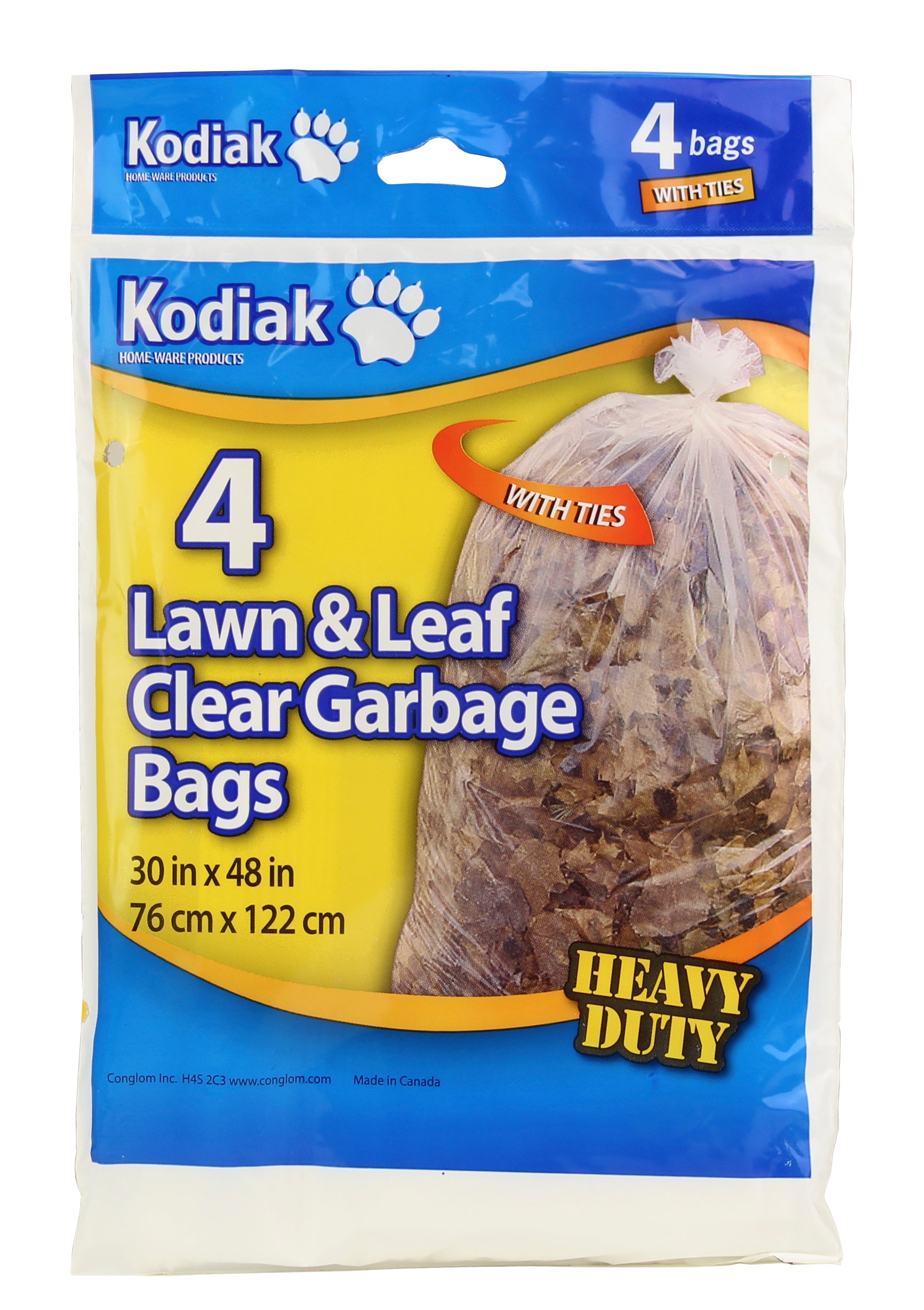 Kodiak Lawn & Leaf Garbage Bags 30" X 48" Clear 4/Pack Gauge 0.9Mil