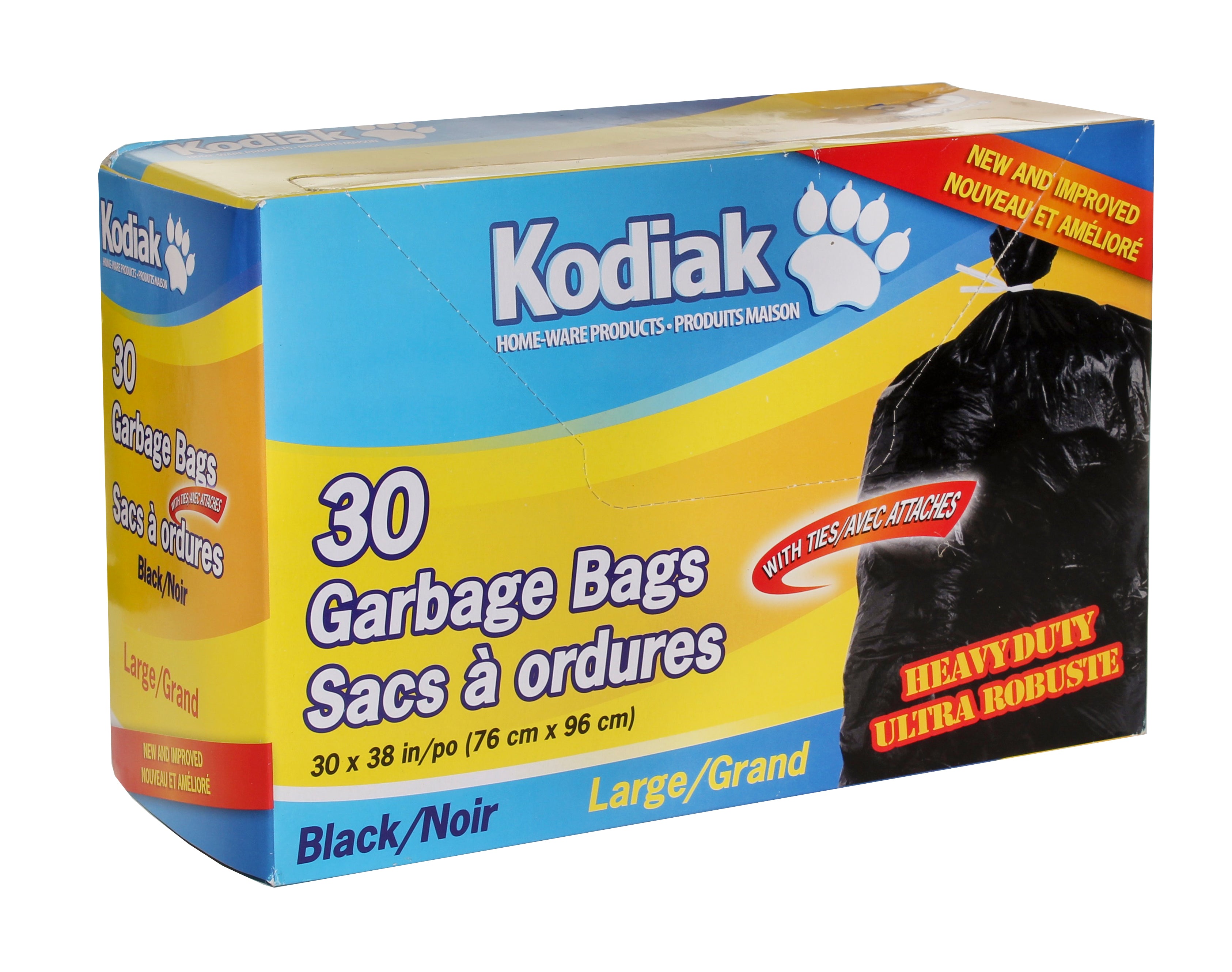 Kodiak Heavy Duty Garbage Bags 30"X38" Black 30/Box