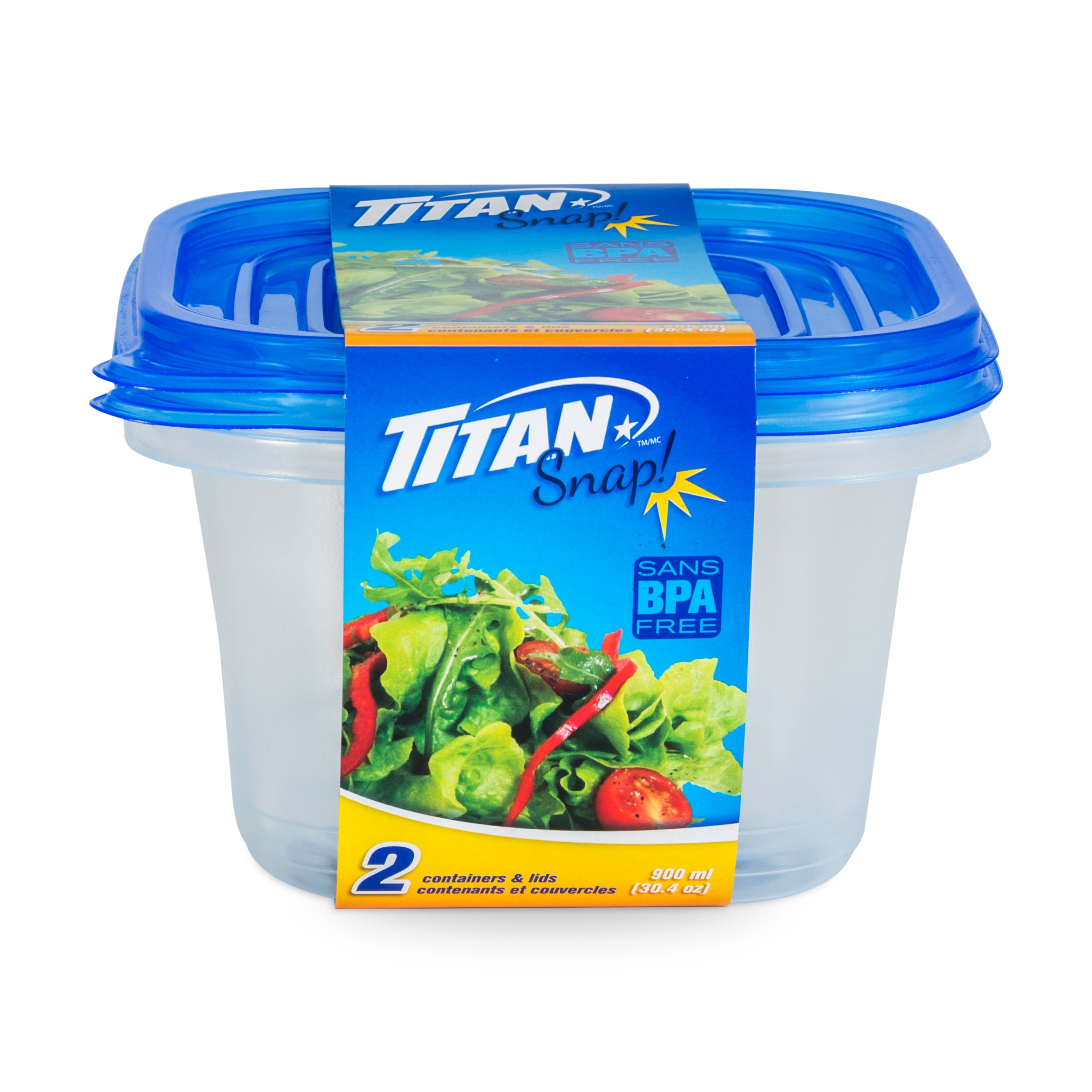 Titan Snap Tall Square Food Container 900ml 2/Pk