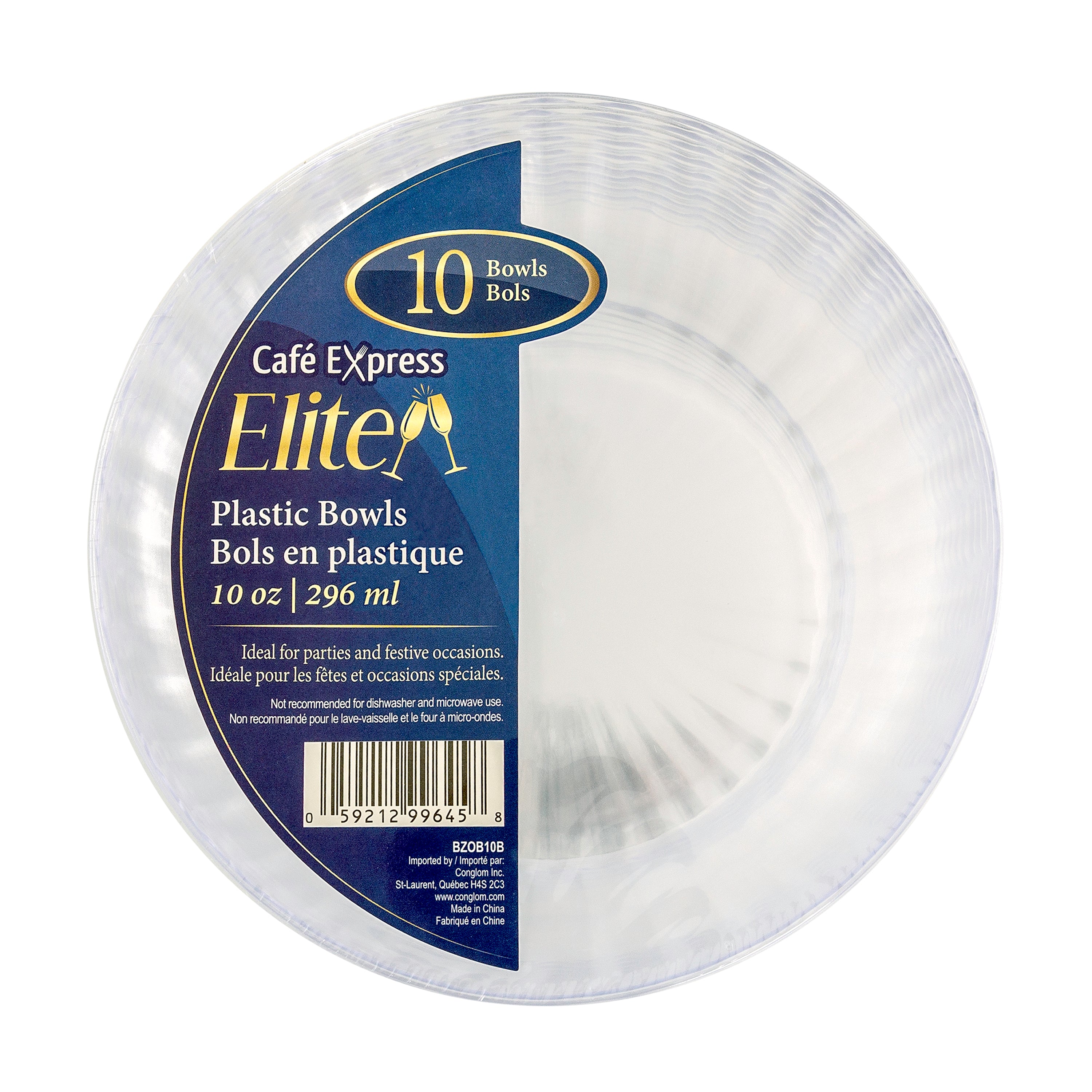 C.E. Elite 10 Oz Clear Polystyrene Bowl 10/Pk