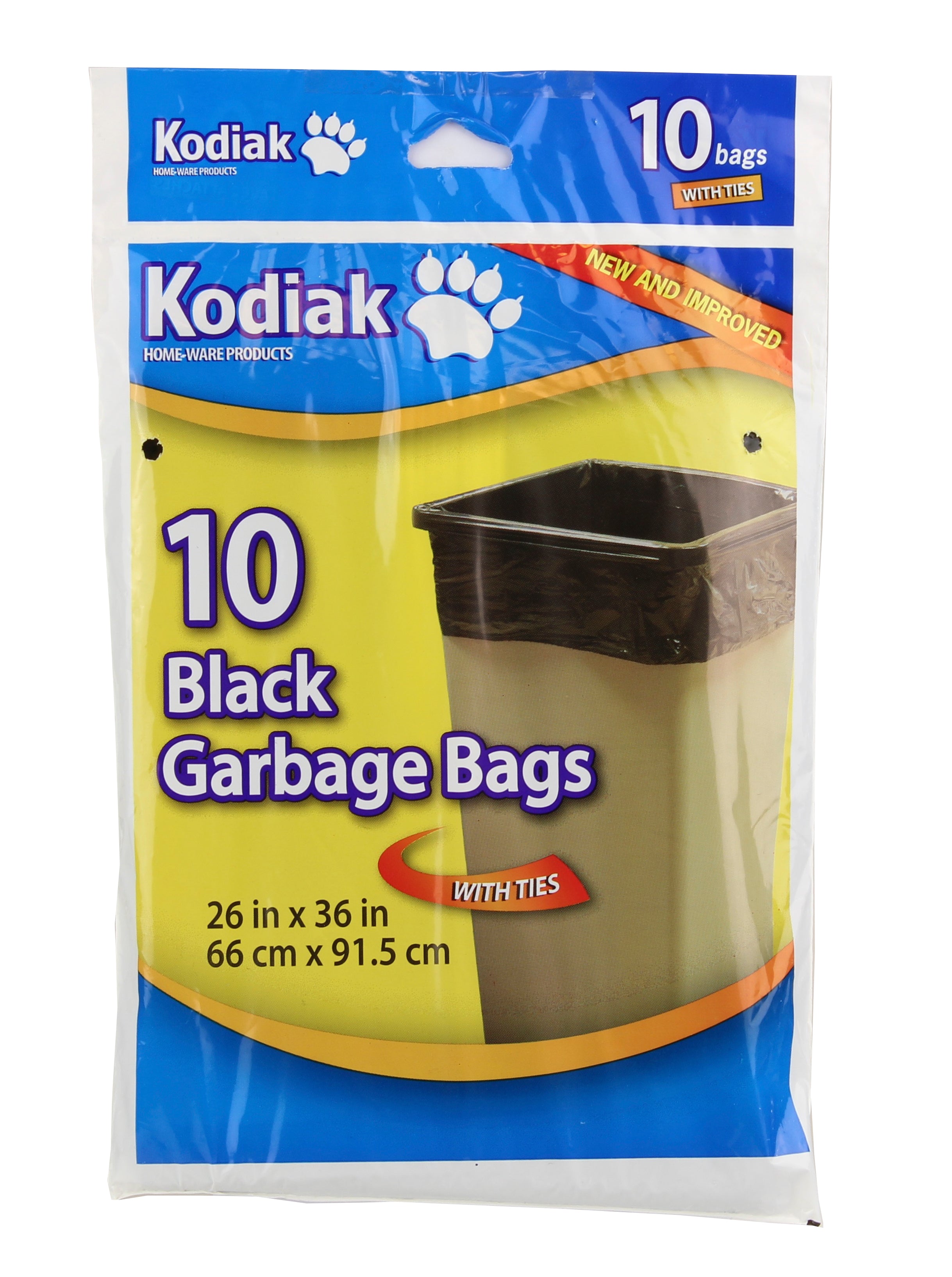 Kodiak Regular Garbage Bags 26" X 36" Black 10/Pk Gauge 0.8Mil