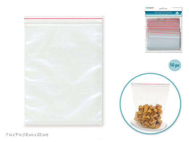 Craft Medley Zipper-Seal Polybags, 7"x9", Pack of 10