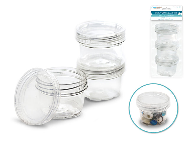 Craft/Bead Storage: Set of 3, 2"x1.5" Screw-Stack Canisters