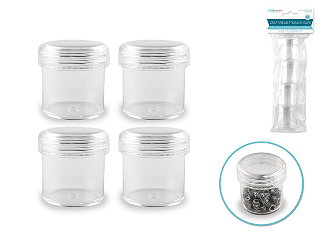 Craft/Bead Storage: Set of 4, 12ml Screw-Top Cups (48ml Total)