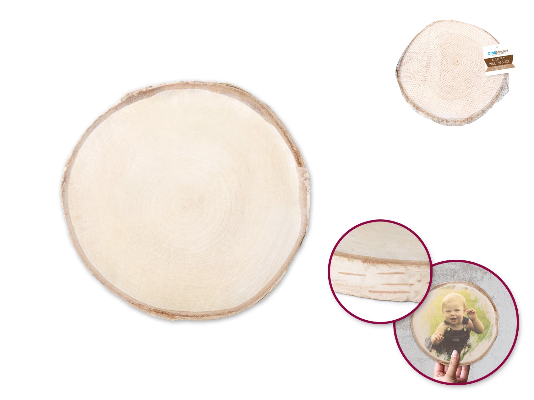 Craftwood's Natural Birch Slice, 13cm-15cm in Diameter and 1.2cm Thick.