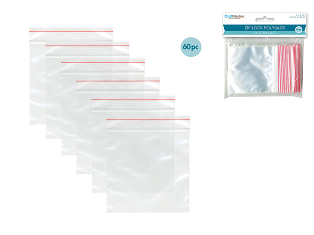 Craft Medley Zipper-Seal Polybags, 3"x3", Pack of 60