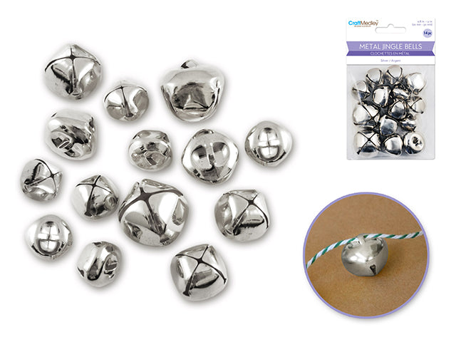 General Crafts: Silver Metal Jingle Bells 20mm-30mm