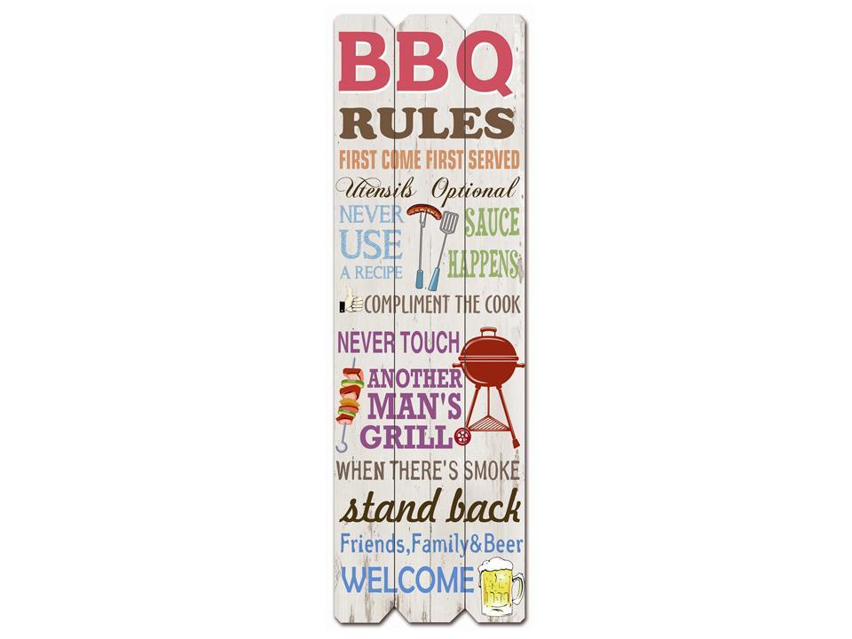 BBQ Rules Wall Plaque, 11.75"x35.5" x0.75'', MDF