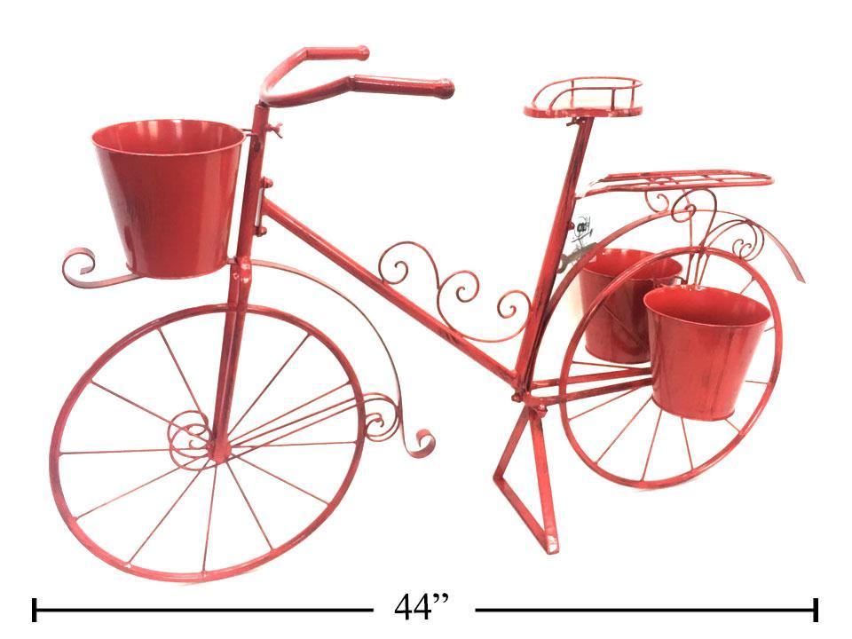 Antique Red Metal Bicycle Plant Holder, 44"x14.5"x30"