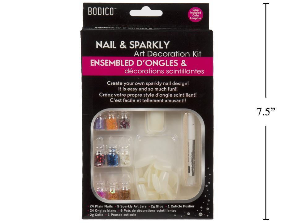 Bodico 24-Piece Plain Nails with 9-Piece Decorative Set and Glue