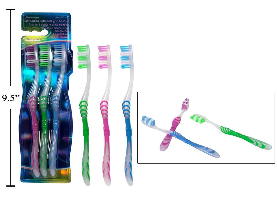 Bodico 3-Piece Toothbrush Set with Soft Grip Handle