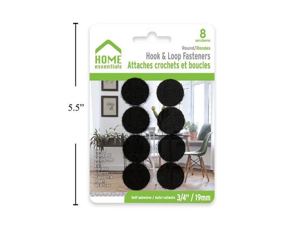 H.E. 8-Pair Hook & Loop Fasteners, 3/4" Round, Black